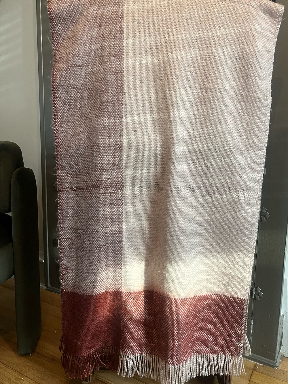BCBGMaxAzria Cream and Rust Red-Brown Woven Throw